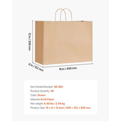 Kraft paper bags with handles 50 pcs 16x6x12 in party bag brown | EU