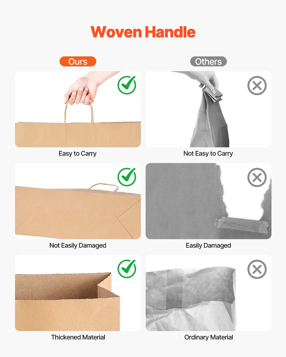 Kraft Paper Bags with Handles, 50Pcs 16 x 6 x 12 in, Large Paper Grocery Bags, Reusable & Recycled Brown Take-Out Sacks, Plain Party Bag Bulk for Birthday, Wedding, Business, Goody, Craft