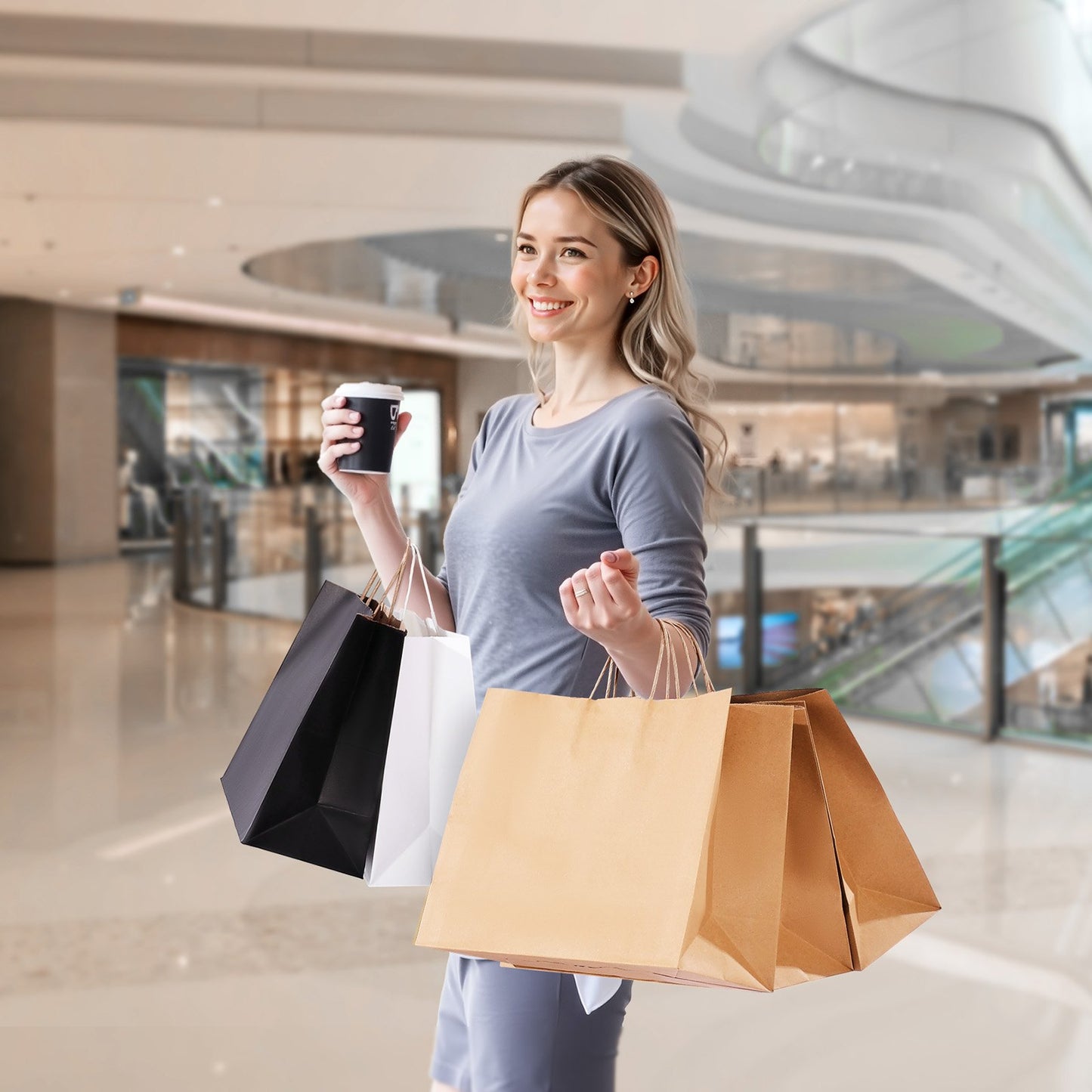 Kraft Paper Bags with Handles, 50Pcs 16 x 6 x 12 in, Large Paper Grocery Bags, Reusable & Recycled Brown Take-Out Sacks, Plain Party Bag Bulk for Birthday, Wedding, Business, Goody, Craft