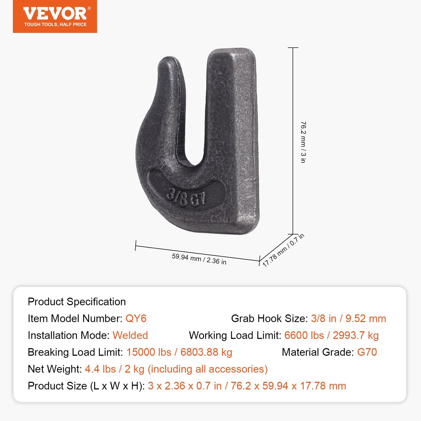 Påsvetsade gripkedjekrokar 3/8" dragkrok G70 Traktorkrokar i smidda stål