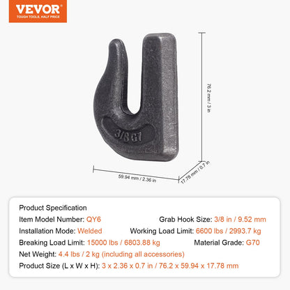 Påsvetsade gripkedjekrokar 3/8" dragkrok G70 Traktorkrokar i smidda stål