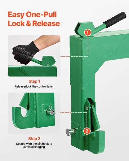 3-Point Quick Hitch, 4000 Lbs Lift Capacity, 3-Pt Trailer Hitch with 5 Level Adjustable Bolt, Adaptation to Category 2 Tractor, Heavy Duty 3 Point Attachments, Green