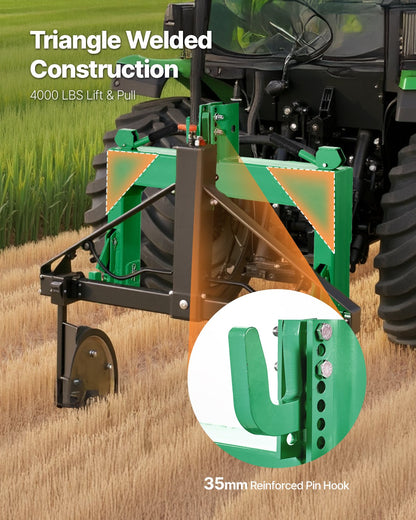 3-Point Quick Hitch, 4000 Lbs Lift Capacity, 3-Pt Trailer Hitch with 5 Level Adjustable Bolt, Adaptation to Category 2 Tractor, Heavy Duty 3 Point Attachments, Green