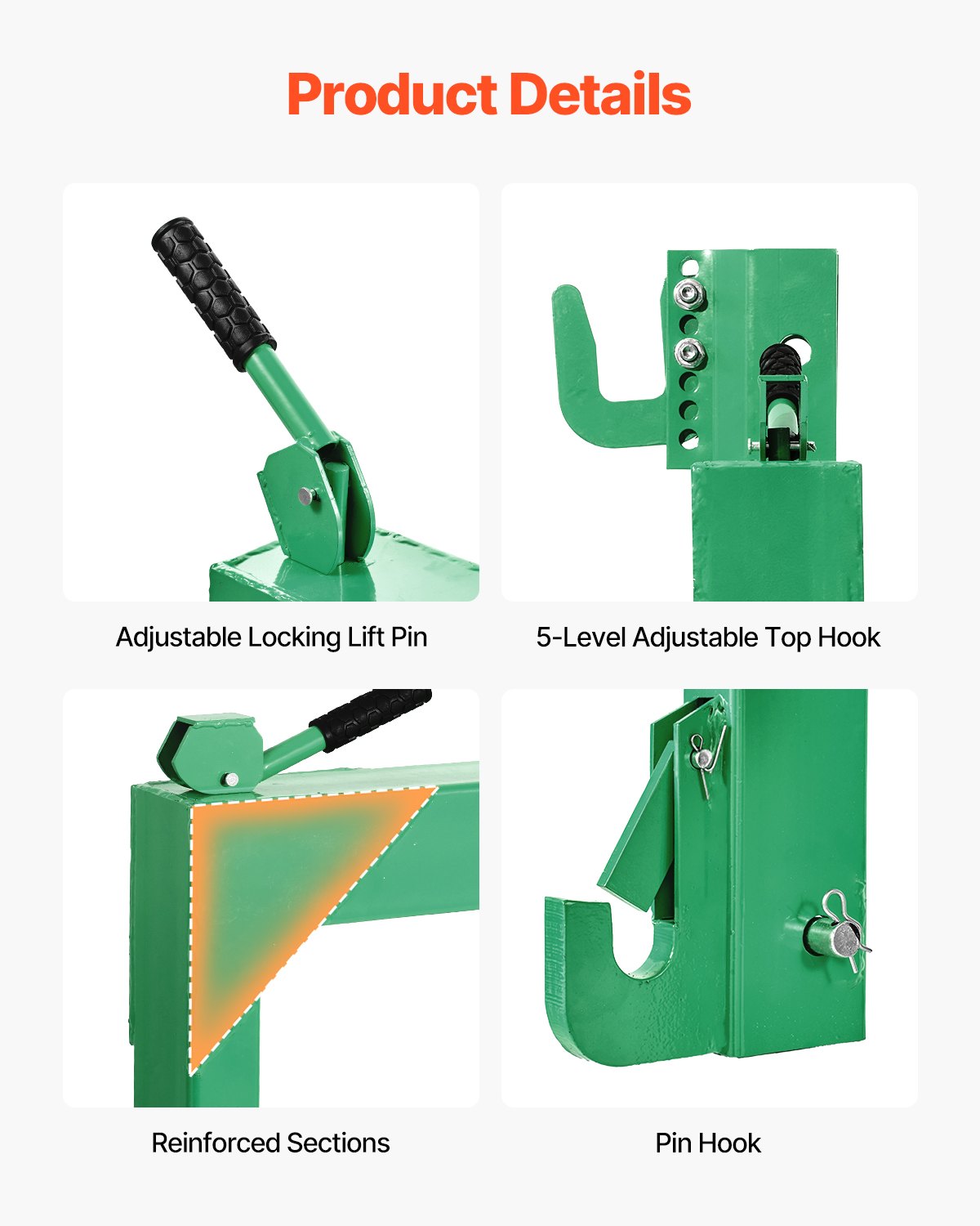 3-Point Quick Hitch, 4000 Lbs Lift Capacity, 3-Pt Trailer Hitch with 5 Level Adjustable Bolt, Adaptation to Category 2 Tractor, Heavy Duty 3 Point Attachments, Green
