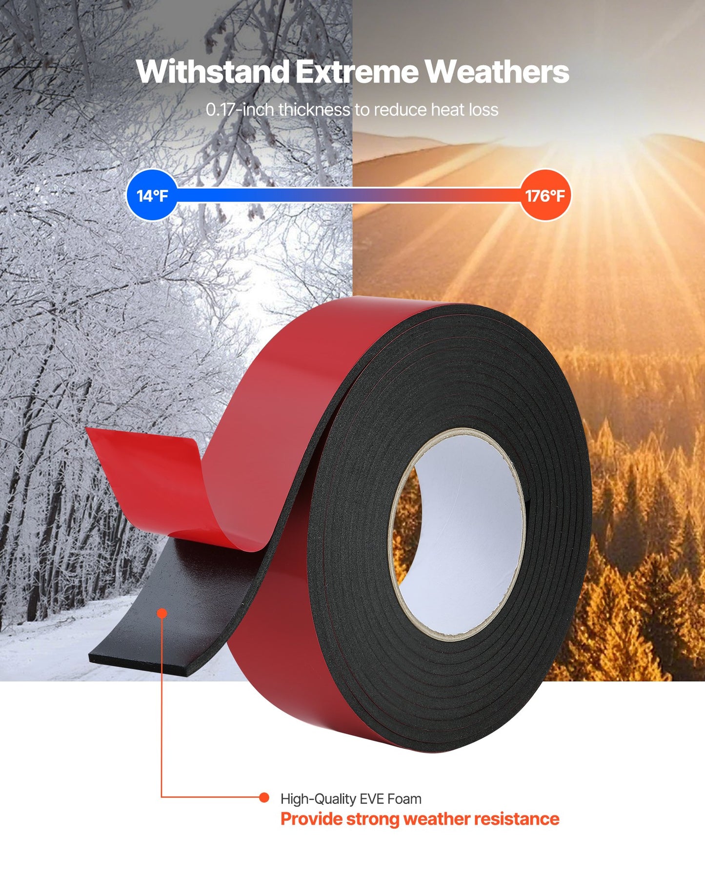 Pipe Insulation Wrap, 14 FT x 2-inch Pipe Insulation Foam Tape, Self-Adhesive Water Pipes Insulated Foam Wrap for Winter Freeze Protection, Heat & Cold Resistant for Outdoor Indoor Use