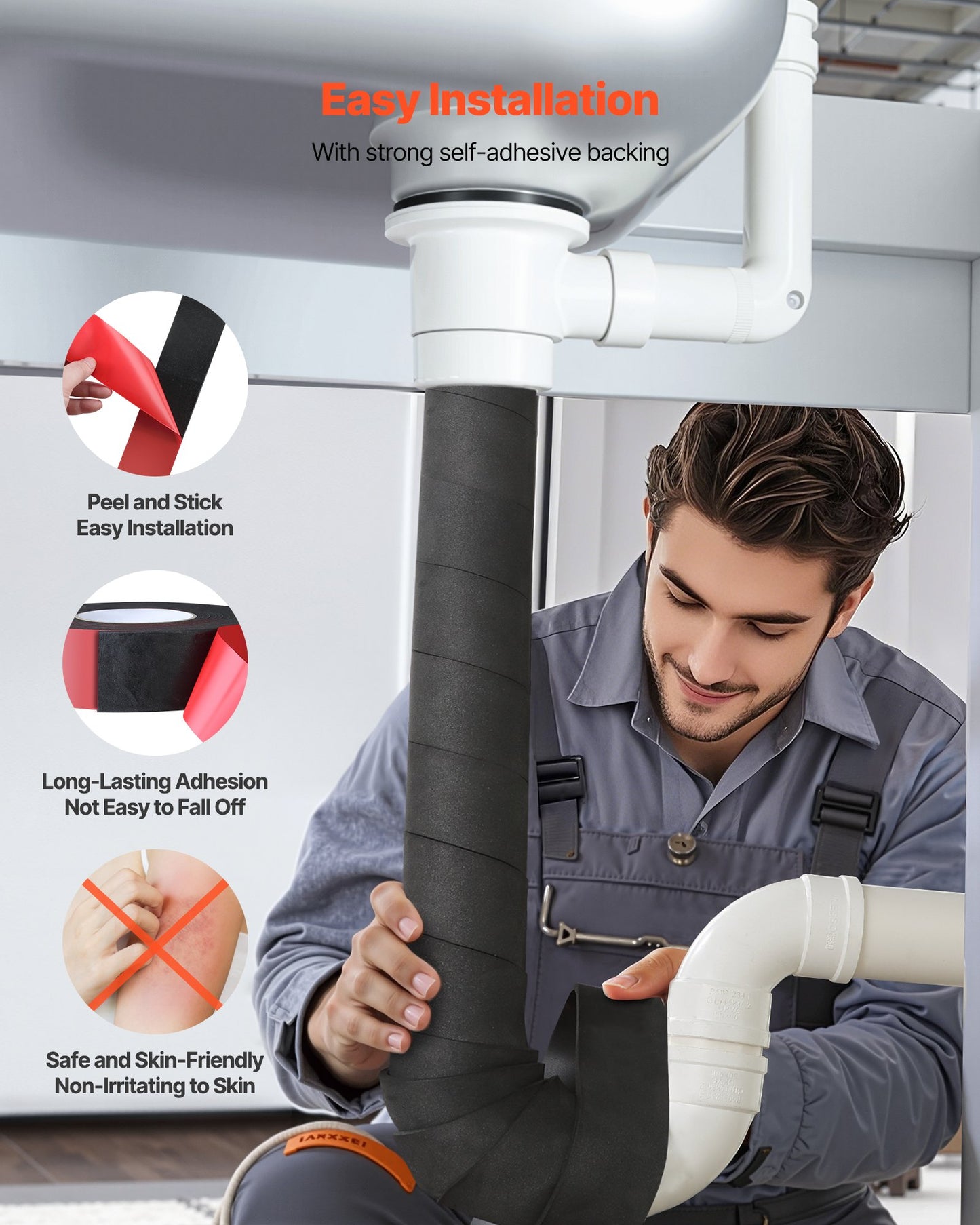 Pipe Insulation Wrap, 14 FT x 2-inch Pipe Insulation Foam Tape, Self-Adhesive Water Pipes Insulated Foam Wrap for Winter Freeze Protection, Heat & Cold Resistant for Outdoor Indoor Use