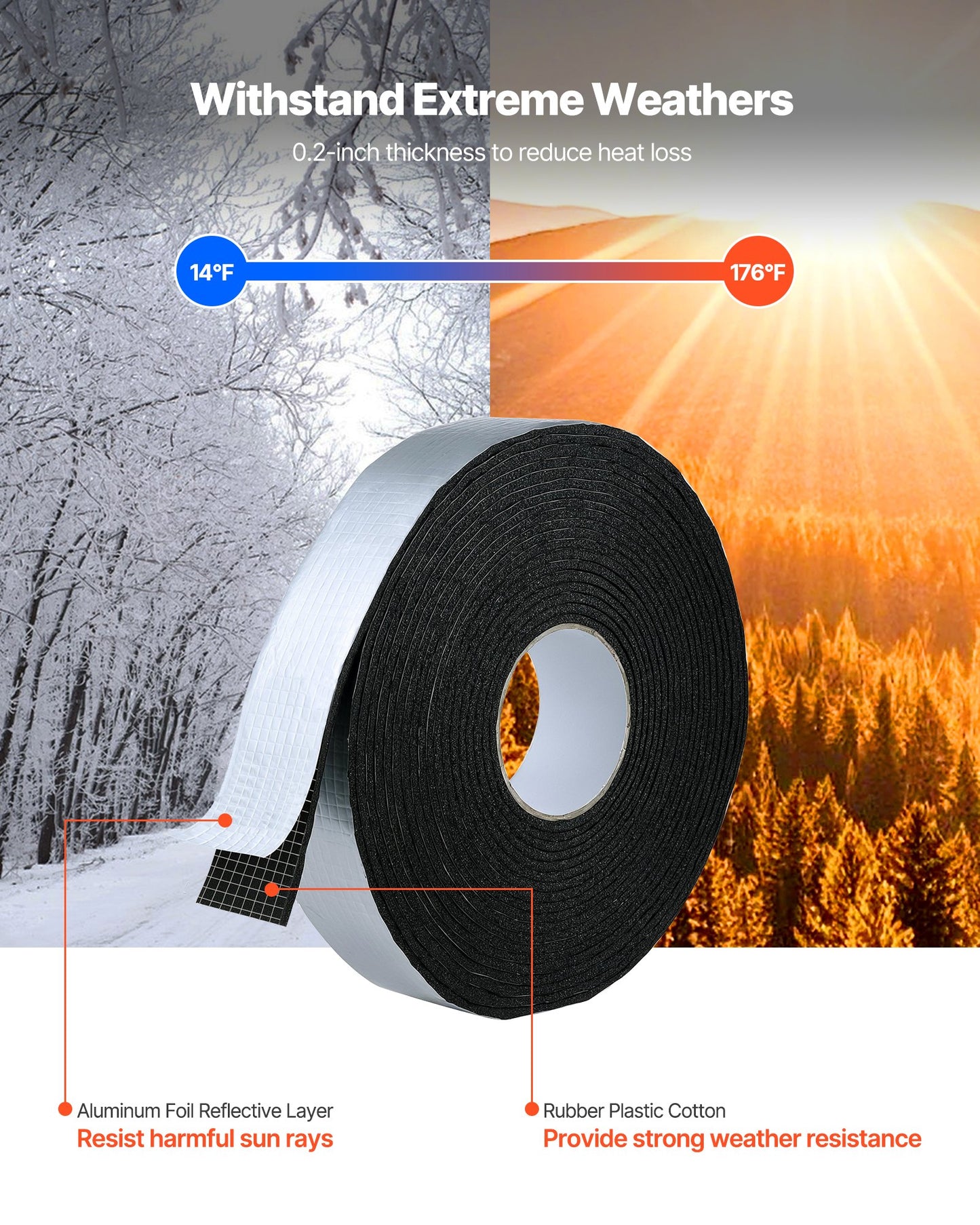 Pipe Insulation Wrap, 32.8 FT x 2-inch Pipe Insulation Tape with Aluminum Foil Layer, Self-Adhesive Foam and Foil Pipes Wrap for Freeze Protection, Heat & Cold Resistant for Outdoor Indoor Use