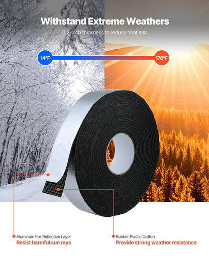 Pipe Insulation Wrap, 32.8 FT x 2-inch Pipe Insulation Tape with Aluminum Foil Layer, Self-Adhesive Foam and Foil Pipes Wrap for Freeze Protection, Heat & Cold Resistant for Outdoor Indoor Use