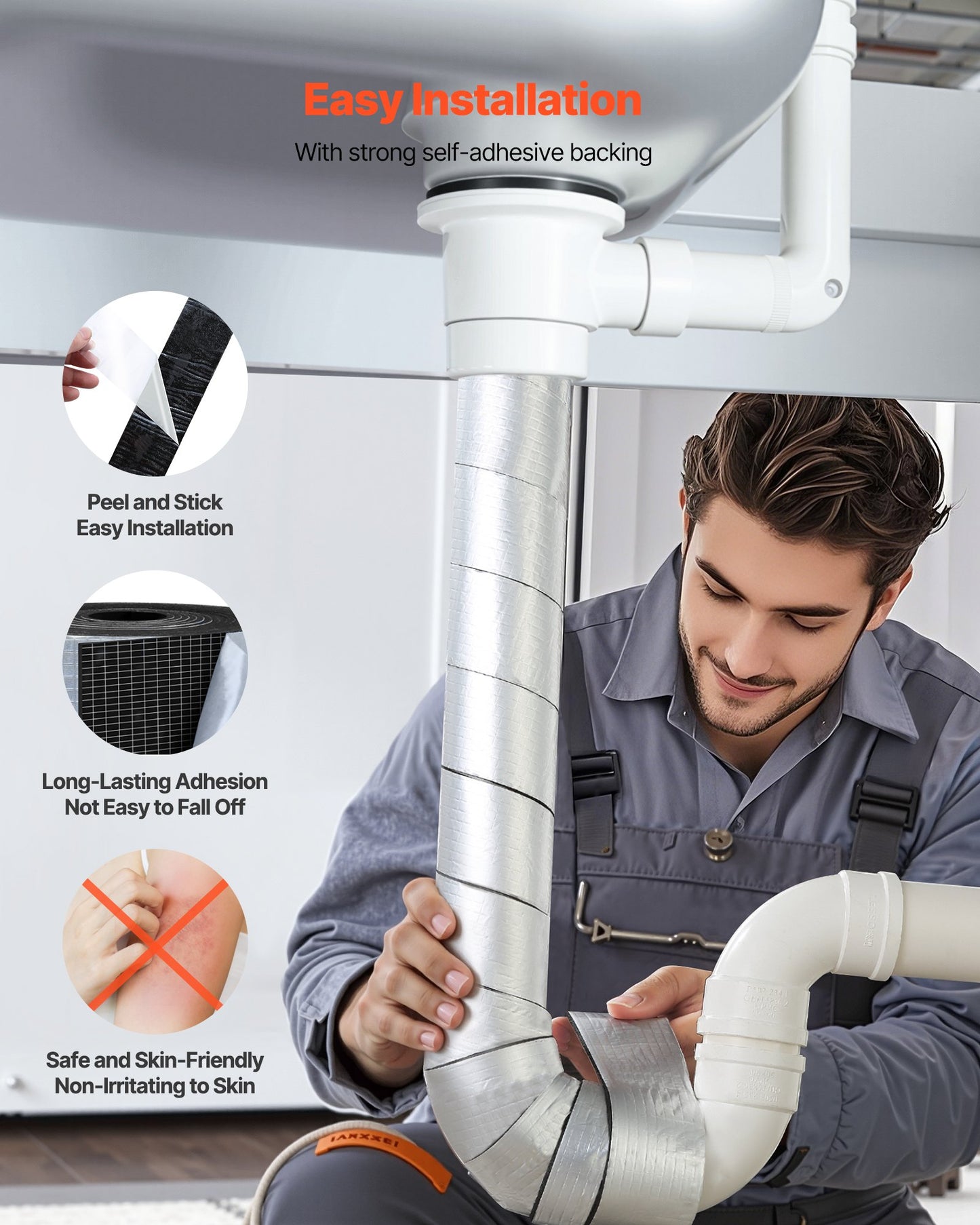 Pipe Insulation Wrap, 32.8 FT x 2-inch Pipe Insulation Tape with Aluminum Foil Layer, Self-Adhesive Foam and Foil Pipes Wrap for Freeze Protection, Heat & Cold Resistant for Outdoor Indoor Use