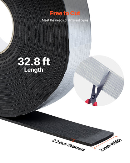 Pipe Insulation Wrap, 32.8 FT x 2-inch Pipe Insulation Tape with Aluminum Foil Layer, Self-Adhesive Foam and Foil Pipes Wrap for Freeze Protection, Heat & Cold Resistant for Outdoor Indoor Use