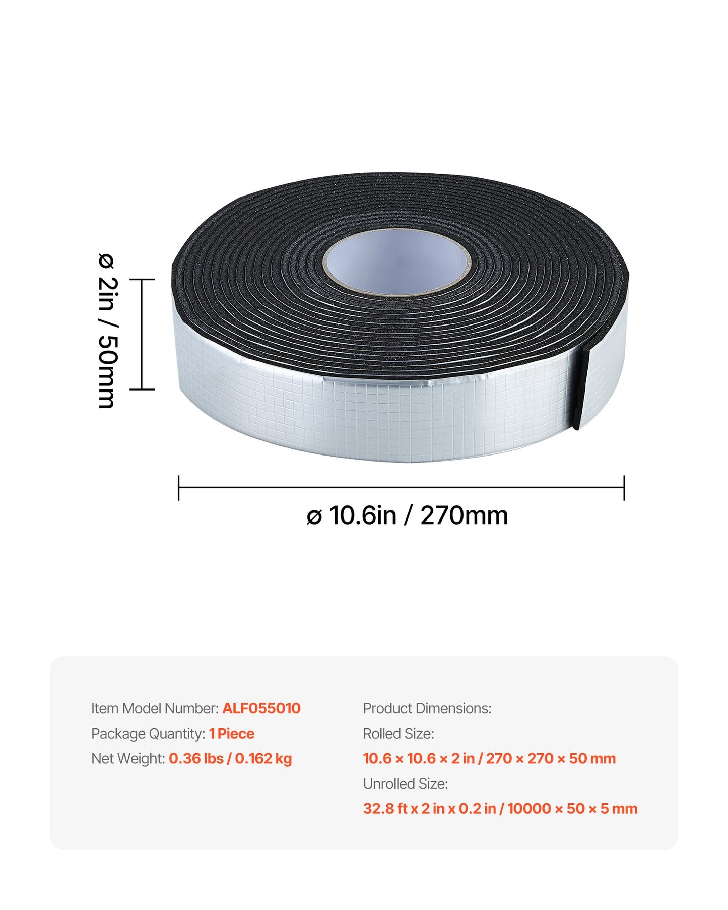 Pipe Insulation Wrap, 32.8 FT x 2-inch Pipe Insulation Tape with Aluminum Foil Layer, Self-Adhesive Foam and Foil Pipes Wrap for Freeze Protection, Heat & Cold Resistant for Outdoor Indoor Use