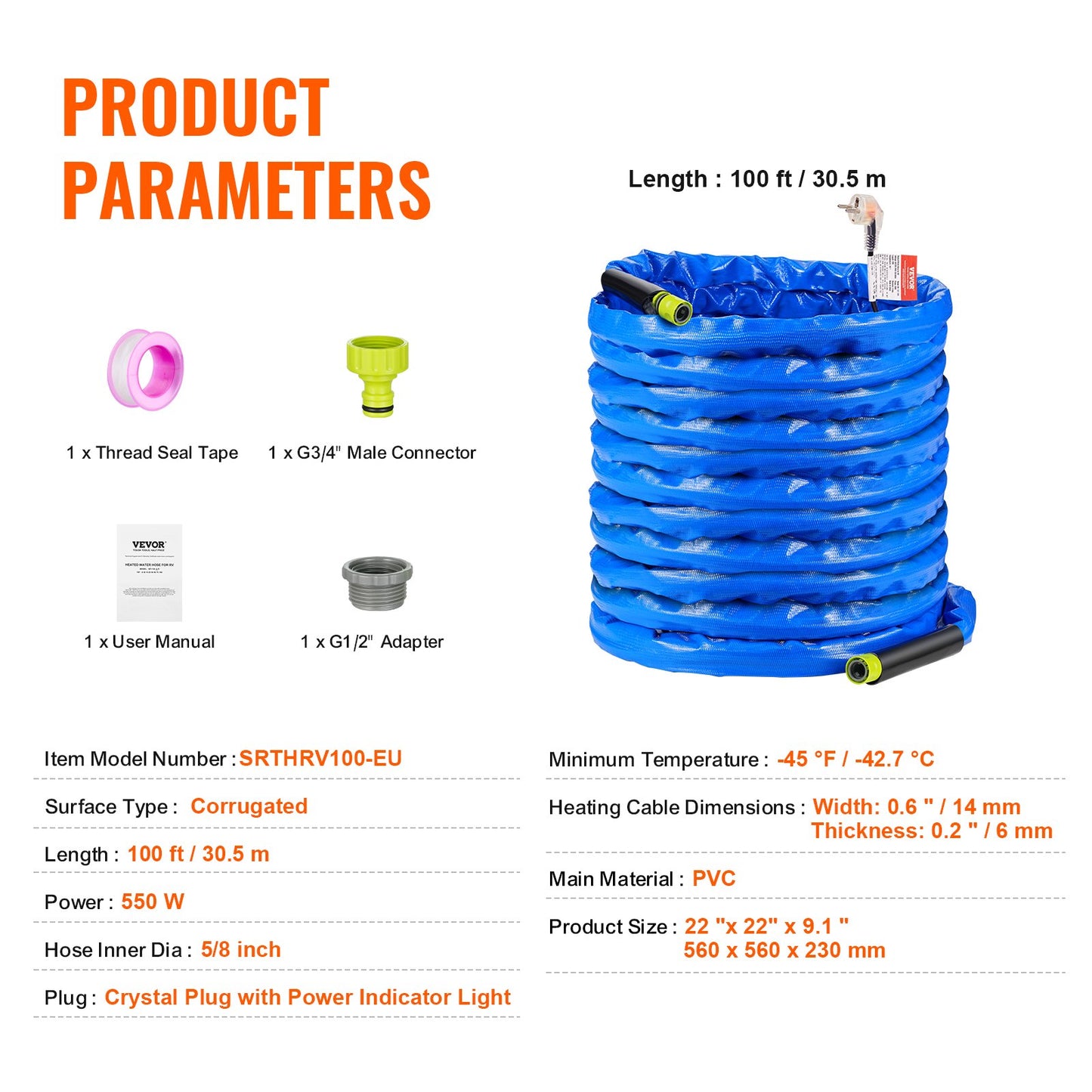 100 Fuß beheizter Wasserschlauch für Wohnmobil -45℉ Frostschutz-Trinkwasserschlauch