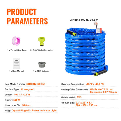 100 Fuß beheizter Wasserschlauch für Wohnmobil -45℉ Frostschutz-Trinkwasserschlauch