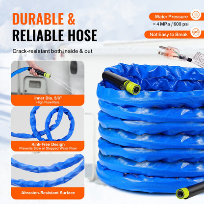 50ft Heated Water Hose for RV -45℉ Anti-Freeze Heated Drinking Water Hose