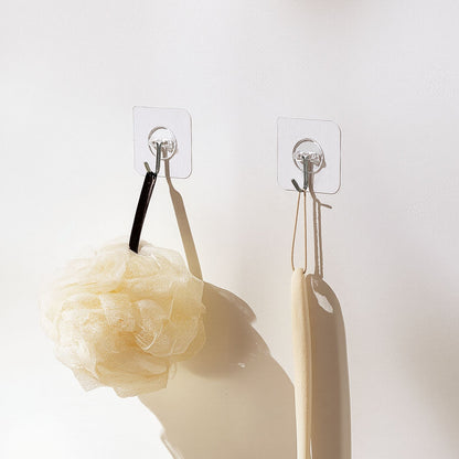 Adhesive Hooks, 12 Pack Self-Adhesive Towel Coat Hooks, Heavy-Duty Wall Hook Hold 15 lbs (Max), Stainless Steel Sticky Hanger, for Bathroom, Kitchen, Hanging Towel, Coat & Keys (Transparent)