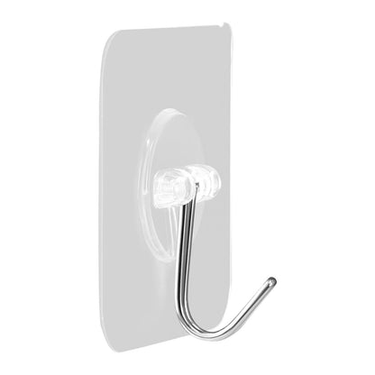 Adhesive Hooks, 12 Pack Self-Adhesive Towel Coat Hooks, Heavy-Duty Wall Hook Hold 15 lbs (Max), Stainless Steel Sticky Hanger, for Bathroom, Kitchen, Hanging Towel, Coat & Keys (Transparent)