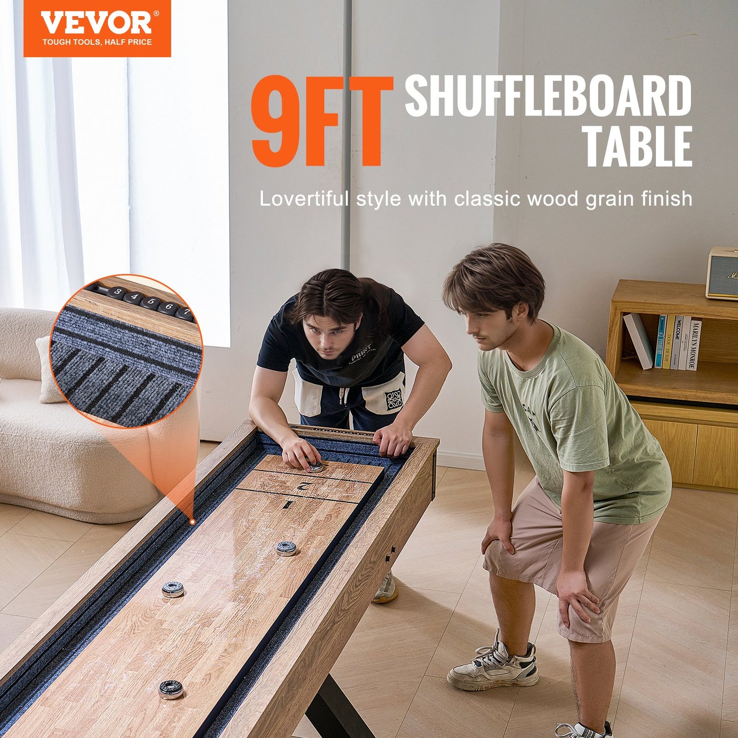 9ft Shuffleboard Table 2 in 1 Shuffleboard and Bowling Combo Game Set