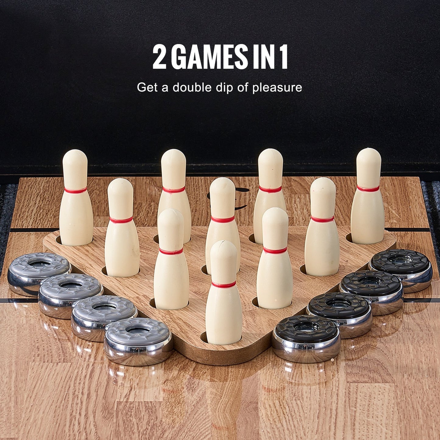 9ft Shuffleboard Table 2 in 1 Shuffleboard and Bowling Combo Game Set