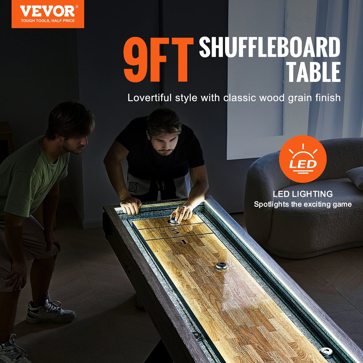 9 fot LED Shuffleboard Bord 2 i 1 Shuffleboard och Bowling Combo Game Set