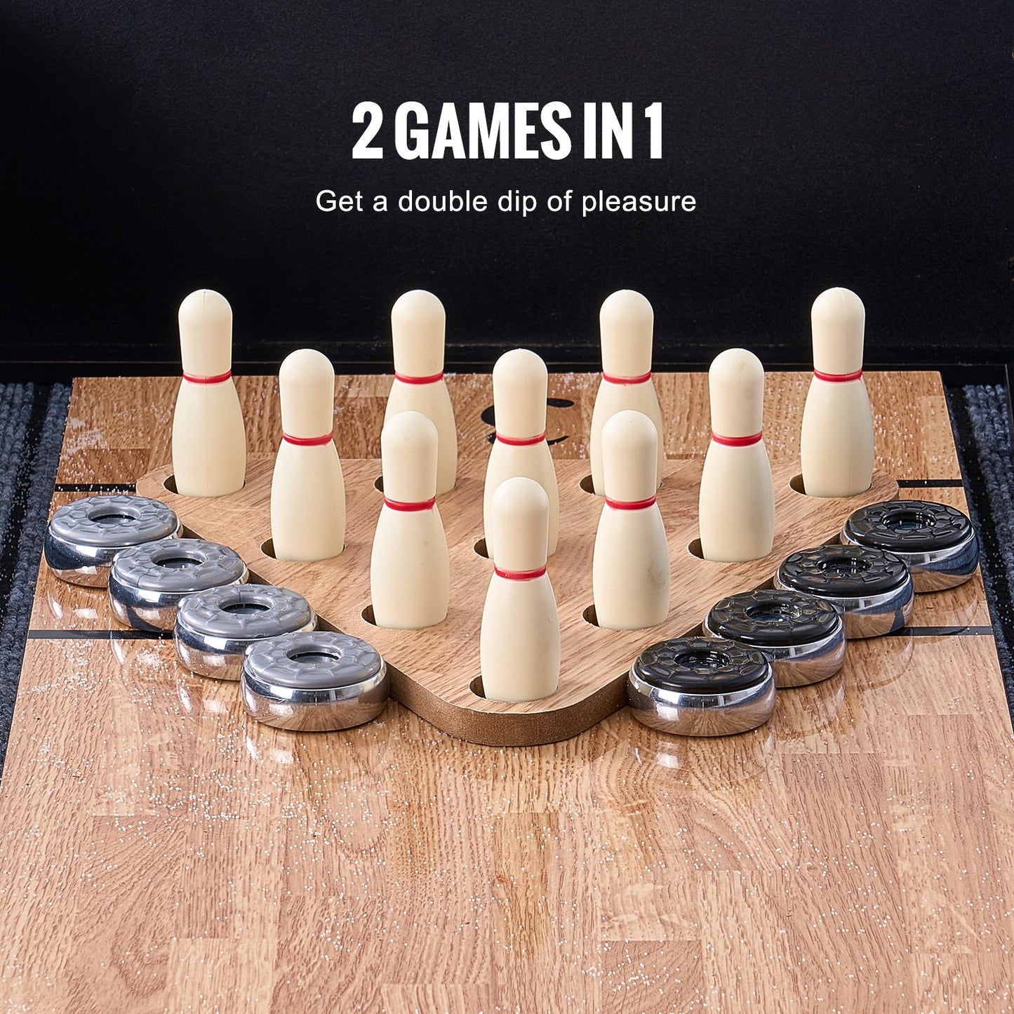 9 fot LED Shuffleboard Bord 2 i 1 Shuffleboard och Bowling Combo Game Set