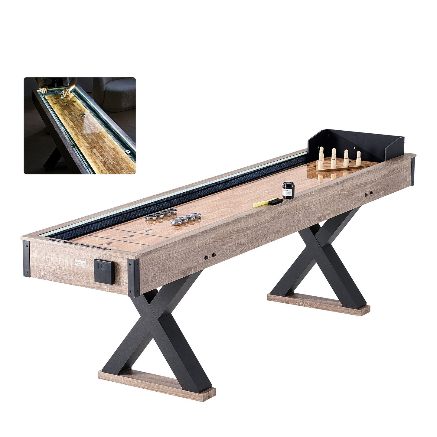 9 fot LED Shuffleboard Bord 2 i 1 Shuffleboard och Bowling Combo Game Set