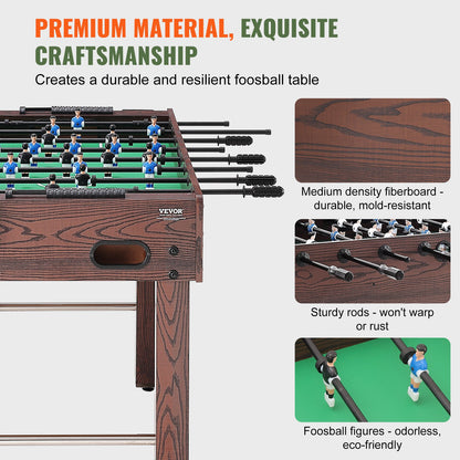 Foosball Table, 48 Inch Standard Size Foosball Table, Full Size Indoor Foosball Table for Home, Family and Game Room, Football with Foosball Table, Includes 2 Balls and 2 Cup Holders