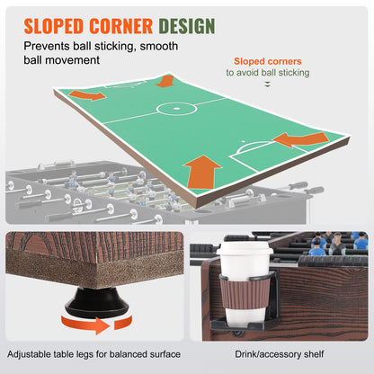 Foosball Table, 48 Inch Standard Size Foosball Table, Full Size Indoor Foosball Table for Home, Family and Game Room, Football with Foosball Table, Includes 2 Balls and 2 Cup Holders