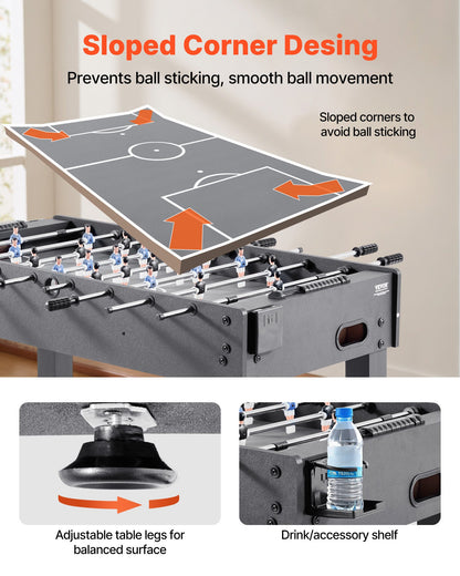 Foosball Table, 48 inch Standard Size Table, Indoor Full Size Foosball Tables for Home, Family, and Game Room, Durable Soccer Set, Includes 2 Balls, Score Keeper, and 2 Cup Holders