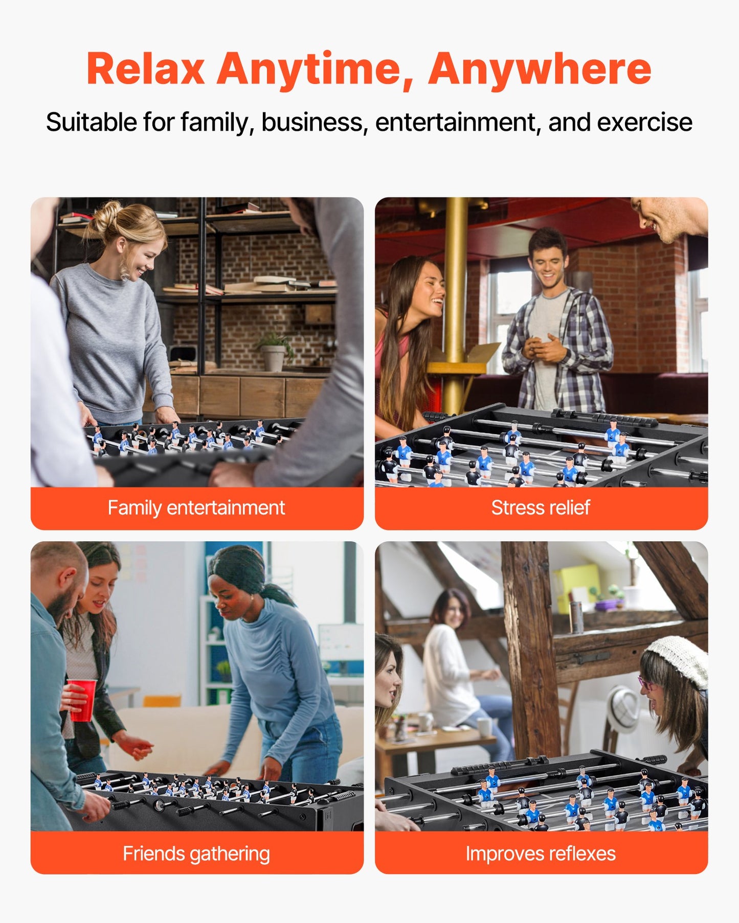 Foosball Table, 48 inch Standard Size Table, Indoor Full Size Foosball Tables for Home, Family, and Game Room, Durable Soccer Set, Includes 2 Balls, Score Keeper, and 2 Cup Holders