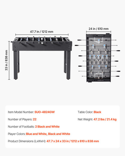 Foosball Table, 48 inch Standard Size Table, Indoor Full Size Foosball Tables for Home, Family, and Game Room, Durable Soccer Set, Includes 2 Balls, Score Keeper, and 2 Cup Holders