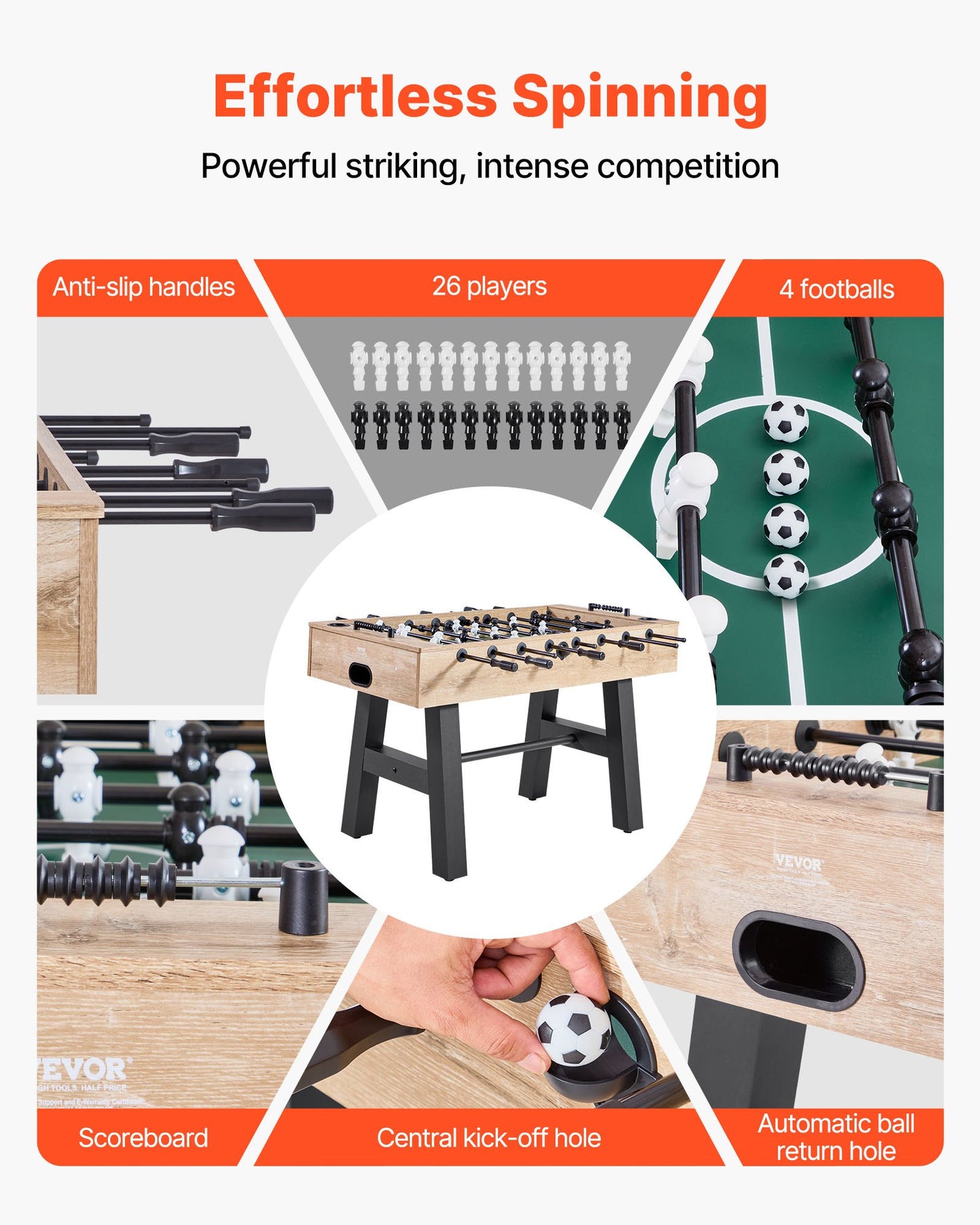 Foosball Table, 55 inch Standard Size Table, Indoor Full Size Foosball Tables for Home, Family, and Game Room, Durable Soccer Set, Includes 4 Balls, Score Keeper, and 2 Cup Holders