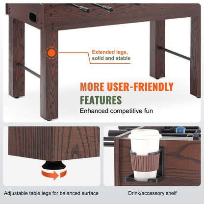 Foosball Table, 55 inch Standard Size Foosball Table, Indoor Full Size Foosball Table for Home, Family, and Game Room, Soccer with Foosball Table Set, Includes 4 Balls and 2 Cup Holders