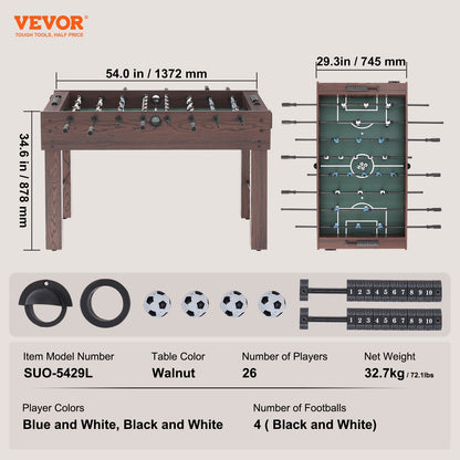 Foosball Table, 55 inch Standard Size Foosball Table, Indoor Full Size Foosball Table for Home, Family, and Game Room, Soccer with Foosball Table Set, Includes 4 Balls and 2 Cup Holders