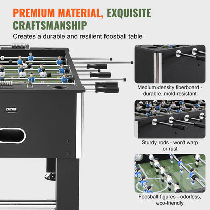 Foosball Table, 55 Inch Standard Size Foosball Table, Full Size Indoor Foosball Table for Home, Family and Game Room, Football with Foosball Table, Includes 4 Balls and 4 Cup Holders