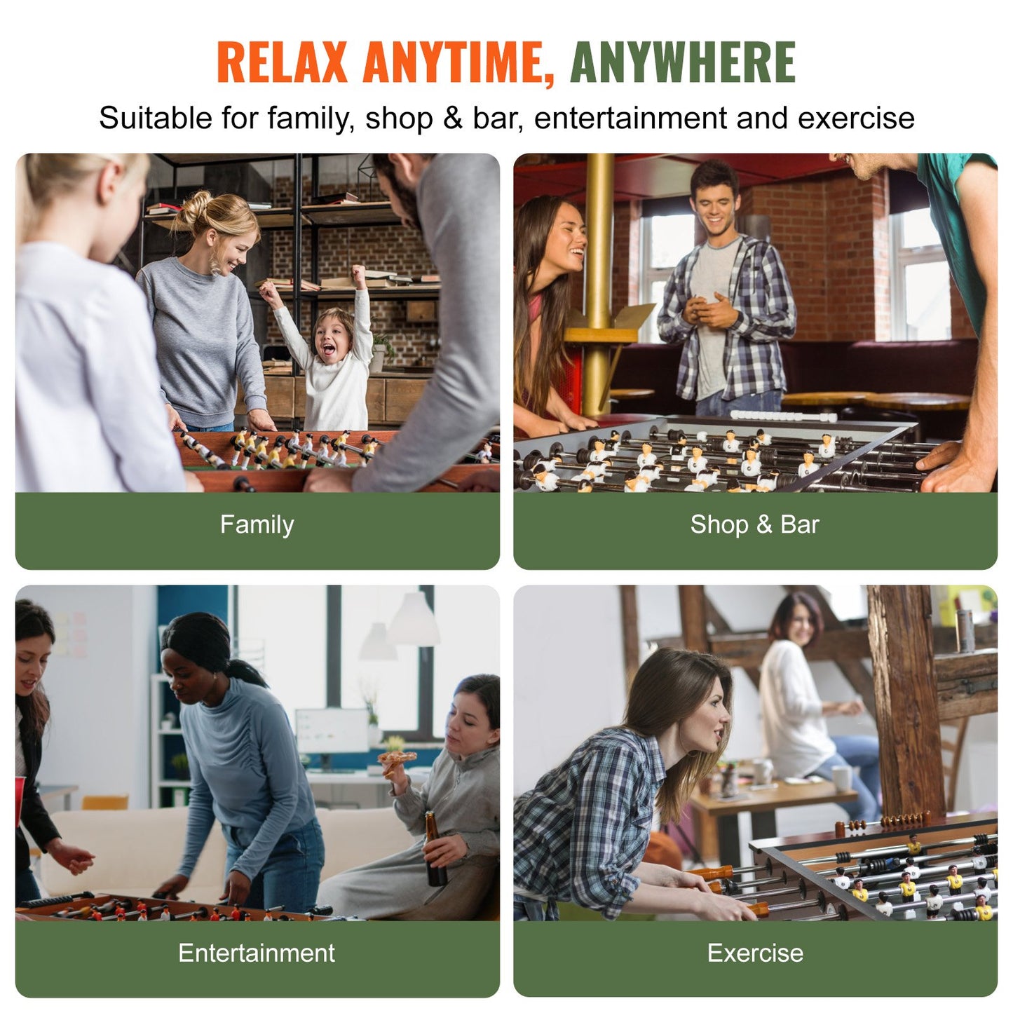 Foosball Table, 55 Inch Standard Size Foosball Table, Full Size Indoor Foosball Table for Home, Family and Game Room, Football with Foosball Table, Includes 4 Balls and 4 Cup Holders