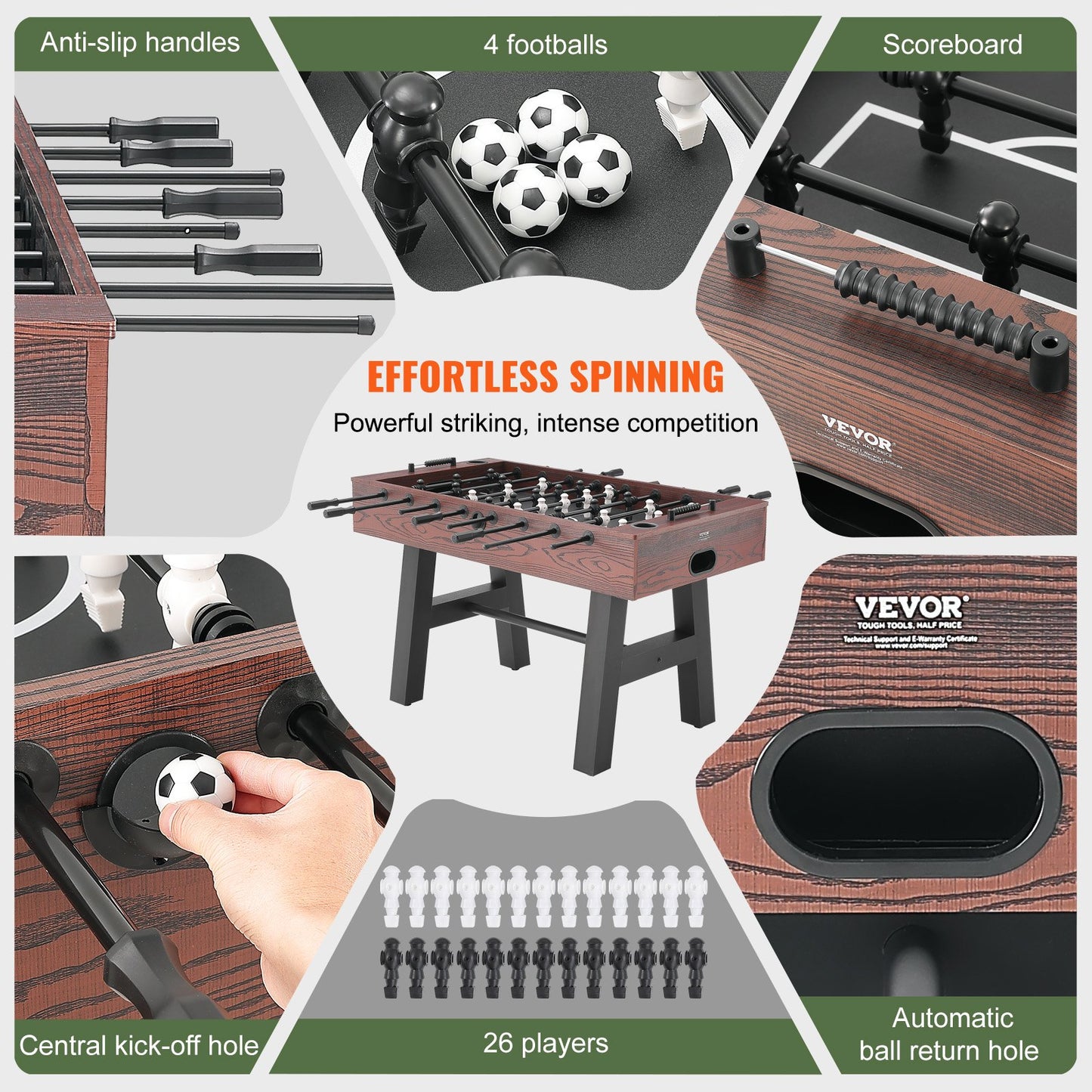 Foosball Table, 55 Inch Standard Size Foosball Table, Full Size Indoor Foosball Table for Home, Family and Game Room, Football with Foosball Table, Includes 4 Balls and 2 Cup Holders