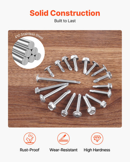 420 PCS Self Drilling Screws, Stainless Steel #8 #10 Sheet Metal Screw Assortment Kit for Metal and Wood, Phillips Truss Head & Hex Head Self Tapping Screws, Length 1/2 Inch to 2 Inch, Silver