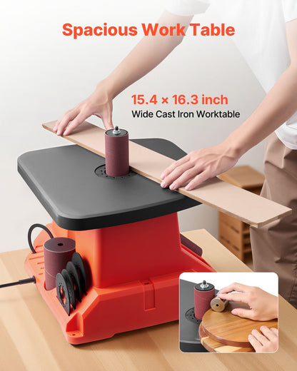 Oscillating Spindle Sander, 2400RPM Benchtop Spindle Sander with 6 Sleeves (1/2"-3"), 5/8" Stroke & 15.4 x 16.3-inch Wide Worktable for Furniture Finishing, Crafts Sanding, DIY Woodworking