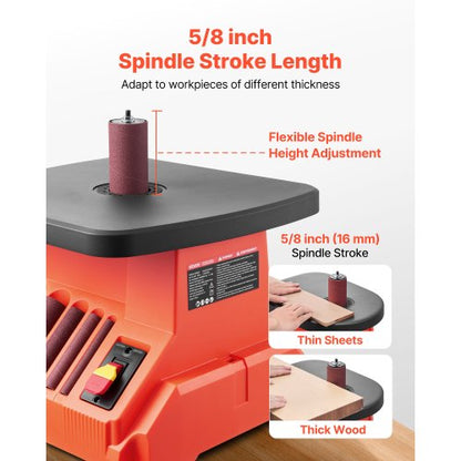 oscillerande spindelslip, 2000 varv/min bänkslip med 6 hylsor (12,7–76,2 mm), 16 mm slaglängd och 390 x 415 mm brett arbetsbord för möbelfinish, hantverksslipning, gör-det-själv-träbearbetning |  EU