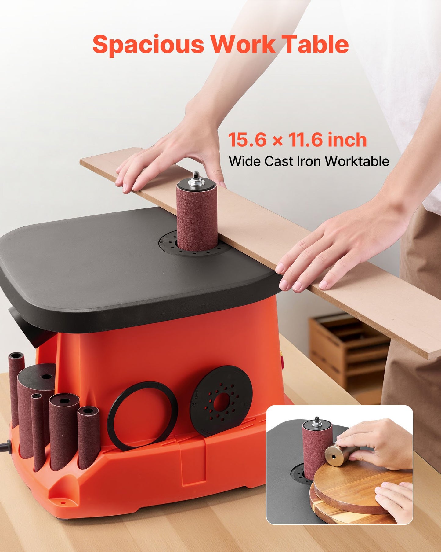 Oscillating Spindle Sander, 2400RPM Benchtop Spindle Sander with 6 Sleeves (1/2"-3"), 5/8" Stroke, 15.6" x 11.6" Cast Iron Worktable for Furniture Finishing, Crafts Sanding, DIY Woodworking