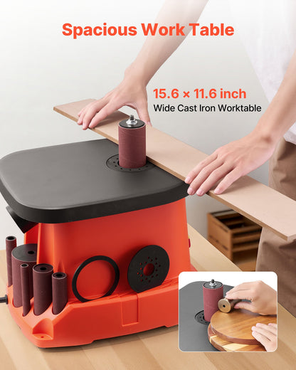 Oscillating Spindle Sander, 2400RPM Benchtop Spindle Sander with 6 Sleeves (1/2"-3"), 5/8" Stroke, 15.6" x 11.6" Cast Iron Worktable for Furniture Finishing, Crafts Sanding, DIY Woodworking