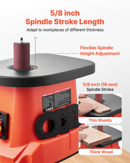 Oscillating Spindle Sander, 2400RPM Benchtop Spindle Sander with 6 Sleeves (1/2"-3"), 5/8" Stroke, 15.6" x 11.6" Cast Iron Worktable for Furniture Finishing, Crafts Sanding, DIY Woodworking
