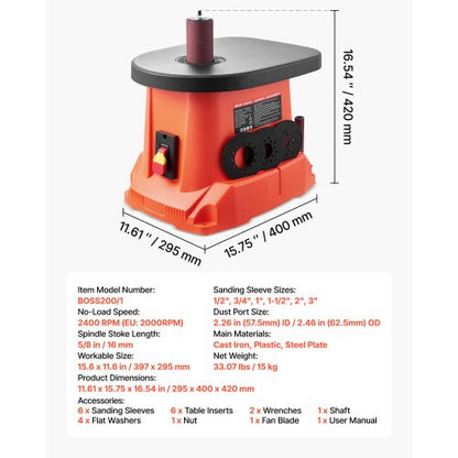 oscillerande spindelslip, 2000 varv/min bänkslip med 6 hylsor (12,7–76,2 mm), 16 mm slaglängd och 397 x 295 mm gjutjärnsbord för möbelfinish, hantverksslipning, gör-det-själv-träbearbetning |  EU