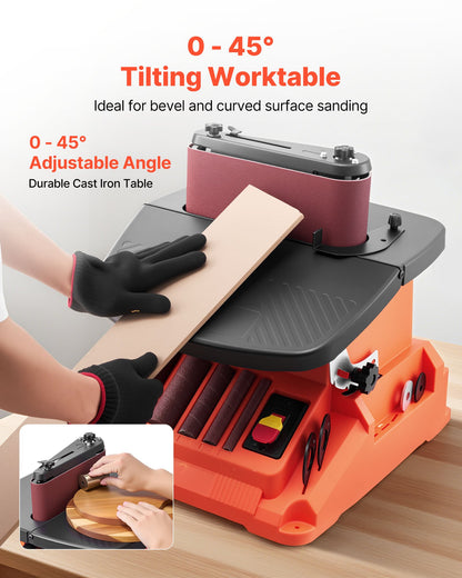 Oscillating Belt and Spindle Sander, 2400RPM Benchtop Spindle Sander with 5/8" Stroke, 5 Sleeves (1/2" - 2") & 24" x 3.86" Sanding Belt for Woodworking, Furniture Finishing, DIY Projects