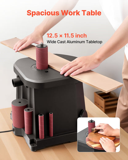 Oscillating Spindle Sander, 2000RPM Benchtop Spindle Sander with 6 Sleeves (1/2"-3"), 0.59" Stroke & Dust Connection Port for Furniture Finishing, Crafts Sanding, DIY Woodworking