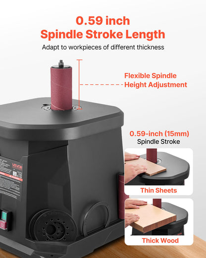 Oscillating Spindle Sander, 2000RPM Benchtop Spindle Sander with 6 Sleeves (1/2"-3"), 0.59" Stroke & Dust Connection Port for Furniture Finishing, Crafts Sanding, DIY Woodworking