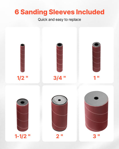 Oscillating Spindle Sander, 2000RPM Benchtop Spindle Sander with 6 Sleeves (1/2"-3"), 0.59" Stroke & Dust Connection Port for Furniture Finishing, Crafts Sanding, DIY Woodworking