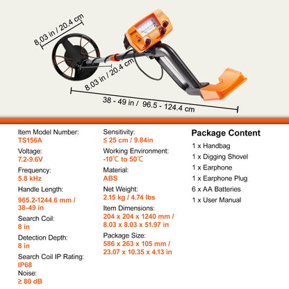 Metalldetektor für Erwachsene und Kinder, 8 Zoll wasserdichte Suchspule mit hochpräzisem Touchscreen, einstellbarer 38-49-Zoll-Golddetektor, leichter Aluminiumschaft zum Aufspüren von Goldschätzen