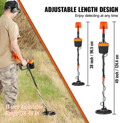 Metal Detector for Adults & Kids, 8 Inch Waterproof Search Coil with High Accuracy Pointer Display, Adjustable 38''-49'' Gold Detector, Lightweight Aluminum Stem for Detecting Gold Treasure