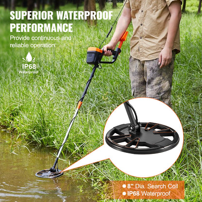 Metal Detector for Adults & Kids, 8 Inch Waterproof Search Coil with High Accuracy Pointer Display, Adjustable 38''-49'' Gold Detector, Lightweight Aluminum Stem for Detecting Gold Treasure